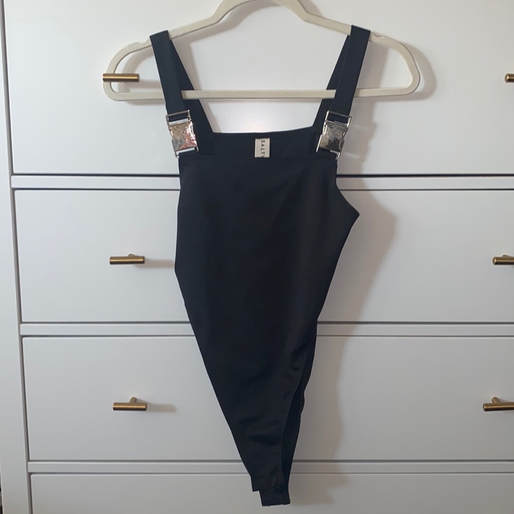 Black body suit with buckles